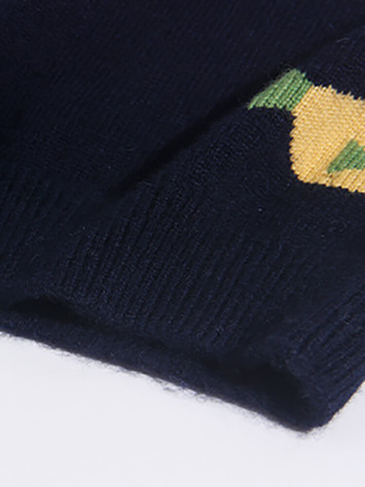 Boys Navy Blue Shark & Fish Pattern Cashmere Sweater